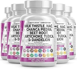 Clean Nutraceuticals Milk Thistle NAC Chanca Piedra Beet Root Artichoke Dandelion Root - Liver Cleanse Detox & Repair Supplement Plus TUDCA Choline & Ginger - 5Pack