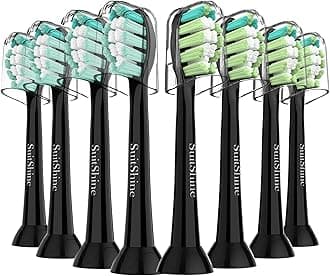 SuitShine Replacement Toothbrush Heads Compatible with Philips Sonicare and More Click-on Handles 8 Pack Black
