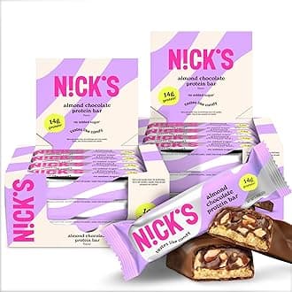 Nick's Protein Bars Almond Chocolate | 14g protein | 220 calories | Low Carb Keto Friendly Snacks No Added Sugar (Multipack 24 bars x 50g)