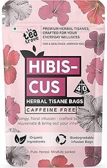 the tea trove Organic Hibiscus Tea Leaves Bags - 40 Eco-Friendly Hibiscus Flower Tea Bags In Resealable Pouch - Caffeine Free | Pack Of 1, 60 Grams