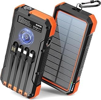 BLAVOR Solar Power Bank 74000mWh Built in 4 Cables, 20W Fast Charging Portable Charger with Wireless Charger for Apple Watch, Super Bright Flashlight, Compatible with All Phones and Electronic Devices