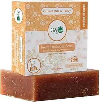 360Feel Oatmeal Milk and Honey Bar Soap - Made in The USA - Castile Handmade, All Natural Cold Processed - Infused with Oatmeal Milk and Honey - SLS-Free - Moisturizing Lather - (5oz)
