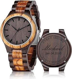 Personalized Engraved Wooden Watches - Custom Anniversary Birthday Wood Watches for Men Husband Boyfriend Dad Him Son