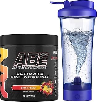 Applied Nutrition Bundle ABE Pre Workout 375g + Electric Shaker | All Black Everything Pre Workout Powder, Energy Drink, Physical Performance, Creatine, Beta Alanine, Caffeine (Fruit Punch)