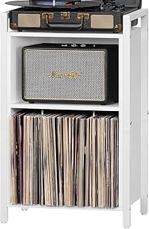 Sponsored Ad - YAHARBO Record Player Stand, 3-Shelf Vinyl Record Holder with Storage, White Record Stand, Vintage Turntable Stand Holds Up to 100 Albums,Record Table with Handle for Living Room,Bedroom
