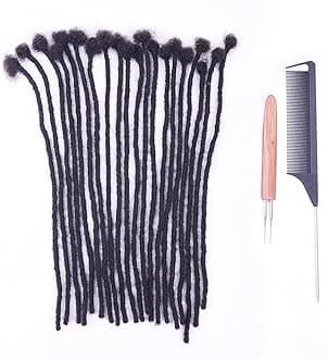 0.4cm and 0.6cm Width 4-16 Inch 10-100 Strands Options 100% Human Hair Dreadlock Extensions for Men Women Kids Full Handmade Permanent Human Loc Extensions(0.4cm, 14inch, 10Strands)