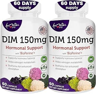 Women’s DIM Complex 150mg - Bioperine Estrogen Balancing Pills for Menopause & Hot Flashes Relief Support Hormonal Acne Powerful Supplement - Pack of 2 (60 Count per Bottle), Made in USA