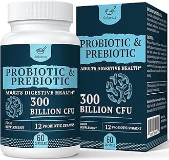 300 Billion CFU Probiotics for Digestive Gut & Immune Health, Advanced Strength Probiotics with 12 Diverse Strains + 3 Prebiotics for Women & Men (60 Count (Pack of 1))