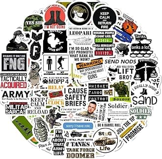 BulbaCraft 100Pcs Funny Army Stickers and Decals — Small Vinyl Military Stickers and Decals for Hard Hat & Helmets, Military or Army Gifts, Gifts for Women & Men