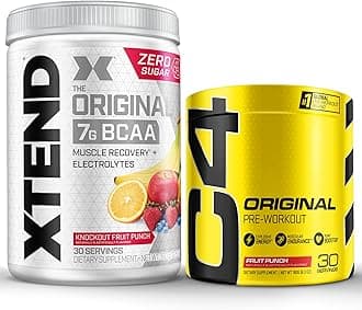 Cellucor Pre Workout & BCAA Bundle, C4 Original Pre Workout Powder, Fruit Punch, 30 Servings + XTEND BCAA Powder, Knockout Fruit Punch, 30 Servings