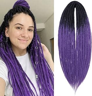 Leeven 30 Strands Synthetic Double Ended Dreadlock Extensions 24 Inch Black to Purple Full Set DE Dreads Handmade 0.6 cm width Reggae Style Hippe Ombre Dreads for Women Men