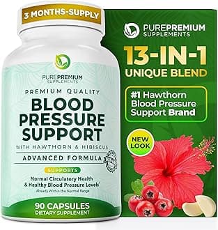 PurePremium Supplements Blood Pressure Support Supplement with Hawthorn & Hibiscus (90 Caps)