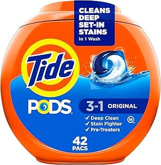 PODS laundry detergent pacs, 3-in-1 Stain Remover, Odor Fighter, Color Protector, 42 Count, HE compatible, Original Scent