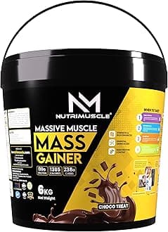 Nutrimuscle Massive Muscle Mass Gainer - 6kgs - Choco Treat (Chocolate) Flavour for Mass, Muscle, Power & Strength Gain - Contains Complex Carbohydrates, Whey Protein, BCAA , Digestive Enzymes & Essential Vitamins & Minerals - Also Contains Nutrimuscle CREATINE MONOHYDRATE - High protein Gainer