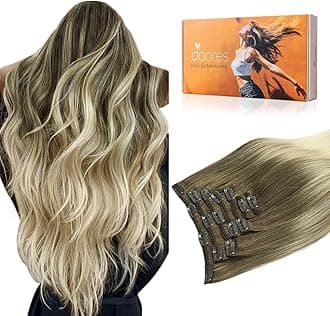 DOORES Hair Extensions Clip in Human Hair, Ash Brown to Platinum Blonde 12 Inch 7pcs 80g, Clip in Hair Extensions Real Human Hair Extensions Human Hair Natural Silky Straight Hair