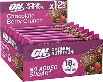 Chocolate Berry Crunch Protein Bars, On-The-Go Pre-Workout and Post-Workout Vegetarian Gym Snack for Men and Women, No Added Sugar Healthy Snacks, 12 x 55 g