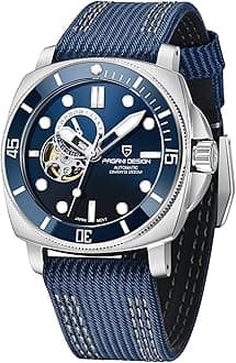 Pagani Design Watches for Men Skeleton Dial Automatic Watch Tourbillon Men Mechanical Wristwatches Stainless Steel 200M Waterproof Sapphire Crystal Leather Strap (Blue)