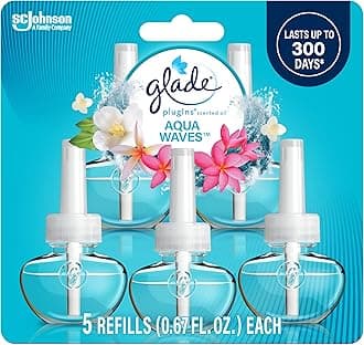 Glade PlugIns Scented Oil 5 Refills, Air Freshener, Aqua Waves, Essential Oil Infused Wall Plug In, 3.35 FL OZ, Pack of 5