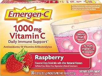 1000mg Vitamin C Powder, With Antioxidants, B Vitamins And Electrolytes, Immunity Supplements For Immune Support, Caffeine Free Fizzy Drink Mix, Raspberry Flavor - 30 Count/1 Month Supply