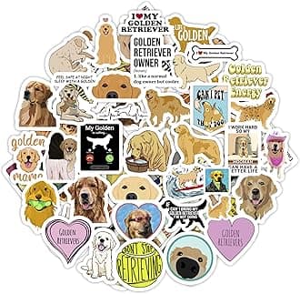 BulbaCraft 100Pcs Golden Retriever Stickers for Water Bottle and Laptop - Golden Retriever Party Favors & Decorations, Waterproof Vinyl Decals, Cute Dog and Pet Stickers