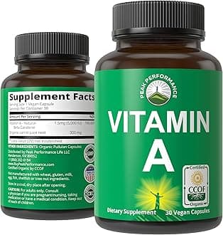 Certified Organic Vitamin A 5000 IU Supplement Capsules - High Potency Vitamins - for Adults, Men, Women, Kids - Made with Carrot Juice - Great for Immune, Skin, Eye Support - Non GMO, Vegan Pills