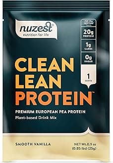 Nuzest - Pea Protein Powder - Clean Lean Protein, Premium Vegan Plant Based Protein Powder, Dairy Free, Gluten Free, GMO Free, Naturally Sweetened Protein Shake, Smooth Vanilla, 1 Serving, 0.9 oz
