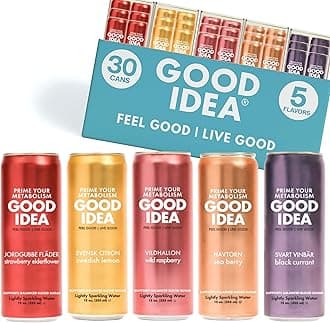 GOOD IDEA Sparkling Water – Supports Metabolism, Balances Blood Sugar, Boosts GLP-1 Naturally – Science-Backed Functional Beverage – No Caffeine, No Sugar – Five Flavor Variety Pack (30 Cans, 5 Flavors, 12 oz)