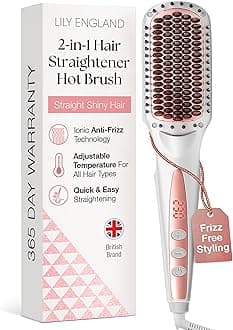Ionic Hair Straightener Brush for Women - Anti-Scald Design with Fast Heating Adjustable Temperatures Ranging from 80-230 °C - Hot Straightening Brush for Hair Styling in Rose Gold