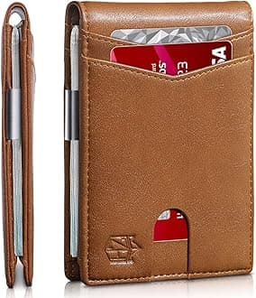Money Clip Wallets for Men,Slim Bifold Wallet 10-12 Cards, Mens Leather Wallet with ID Window,RFID Blocking Thin Minimalist Credit Card Holder,Gifts for Him