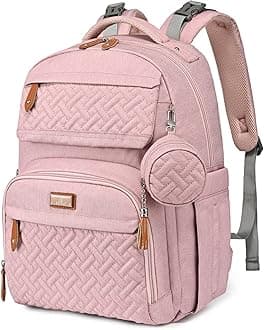 BabbleRoo Diaper Bag Backpack - Travel Large Baby Diaper Bag with Changing pad, Waterproof Baby Bags for Mom & Dad, Unisex Bags with Pacifier Case, Luggage Strap & Stroller Clips– Pink