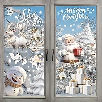 LOKIPA 8 Sheets Christmas Window Stickers - PVC Material, White Color, Winter/Christmas Pattern, Reusable, Indoor Use, Window Decal
