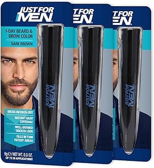 1-Day Beard & Brow Color, Temporary Color for Beard and Eyebrows, For a Fuller, Well-Defined Look, Up to 30 Applications, Dark Brown, Ships in Eco-Friendly Packaging (Pack of 3)