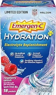 Hydration+ Sports Drink Mix With Vitamin C (18 Count, Raspberry Flavor), Electrolyte Replenishment, 0.33 Ounce Powder Packets