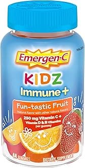 Emergen-C Kidz Vitamin C Immune Support Gummies Fun-Tastic Fruit 44CT includes Zinc, Manganese, B Vitamins and Vitamin D for Back to School Essentials