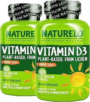 Vitamin D - 5000 IU - Plant Based from Lichen - Natural D3 Supplement for Immune System, Bone Support, Joint Health - High Potency - Vegan - Non-GMO - Gluten Free - 180 Capsules (Pack of 2)