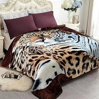 JYK Korean Mink Fleece Blanket Queen Size 75"x 87", 5 LB - 2 Ply Reversible 520GSM Silky Soft Plush Warm Flannel Blanket for Fall Winter (Queen, Tiger/Leopard)