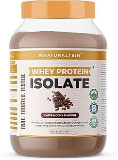 NATURALTEIN Natural Whey Protein Isolate – 1 kg (Caffè Mocha Flavour) | 25 g Protein per 30 g Serving | Naturally Flavoured | Non-GMO | No Artificial Sweeteners | Smooth Taste & Easy Mixability