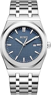 BUREI Men Watches Fashion Stainless Steel Analog Quartz Watches Business Waterproof Wristwatch,Gift for Men