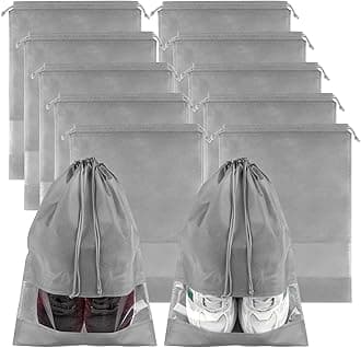 Large Gray Travel Shoe Bags - 10 Pcs with Clear Window, Non-Woven Drawstring, 12.6" X 17.3" for Men Women