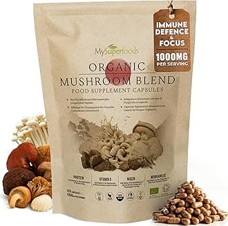Mushroom Complex Capsules | Organic | 1000mg per Serving | 120 Capsules | Blend of 7 Powerful Medicinal Mushrooms to Boost Your Immune System | MySuperfoods