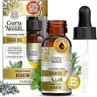 GuruNanda Rosemary Mint for Hair Growth with Keratin & Vitamin E Oil - Encourages Scalp, Shine & Hair Strengthening- 100% Natural, Cruelty-Free, 2oz