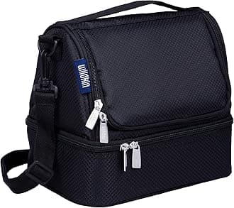 Large Insulated Two Compartment Lunch Bag for Men and Women, Perfect Size for Packing Hot or Cold Snacks for Work and Travel, Lunch Bags Measures 9 x 8 x 6 Inches, BPA-free (Rip-Stop Black)
