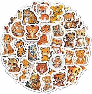 BulbaCraft100Pcs Tiger Stickers for Kids - Tiger Toy, Tiger Plush, Tiger Gifts for Girls and Boys, Tiger Party Favors, Tiger Party Decorations and Supplies, Tiger Decorations Birthday, Tiger Keychain