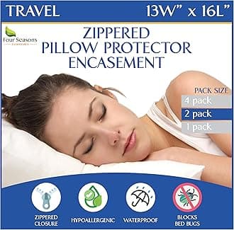 Travel Size Pillow Protectors (Set of 2) - 13x16 Pillow Covers Waterproof Hypoallergenic Dust Proof Zippered Encasement