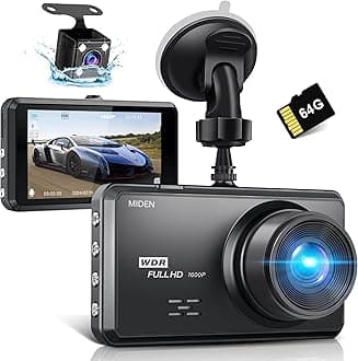 Miden2.5K Dash Cam Front and Rear,1600P+1080P FHD Dual Dash Camera for Cars,176°+160° Wide Angle,Free 64G SD Card,3.2'' IPS Screen Dashcam,G-Sensor,Loop Recording,WDR,Night Vision,24H Parking Monitor