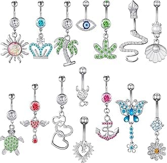 TAMHOO 15PCS 14G Stainless Steel Belly Button Rings for Women with AAA Cubic Zirconia