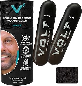 VOLT Grooming Instant Beard Color ECO 2 Pack Refill - Smudge and Water Resistant Quick Drying Brush on Color for Beards, Mustaches, and Eyebrows, Ebony (Brown/Black)