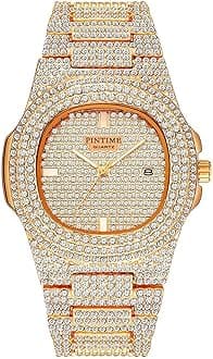 Mens Diamond Watches Luxury Unisex Silver Gold Iced-Out Bling CZ Crystal Fashion Quartz Womens Watch