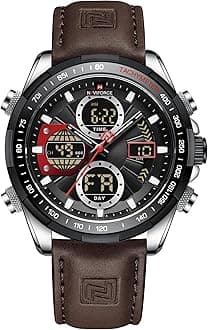 Men's Military Digital Watches Analog Quartz Waterproof Watch Sport Multifunctional Leather Wristwatch