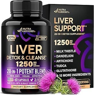Liver Cleanse Detox & Repair - Milk Thistle | Dandelion | Artichoke | TUDCA | Glutathione & NAC - Effective Liver Health Supplement | 80% Silymarin - Laboratory Tested, Vegan - Made in USA 60 Capsules
